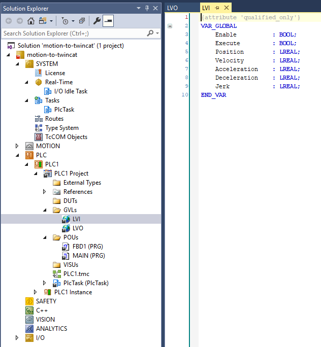 TwinCAT input global variables